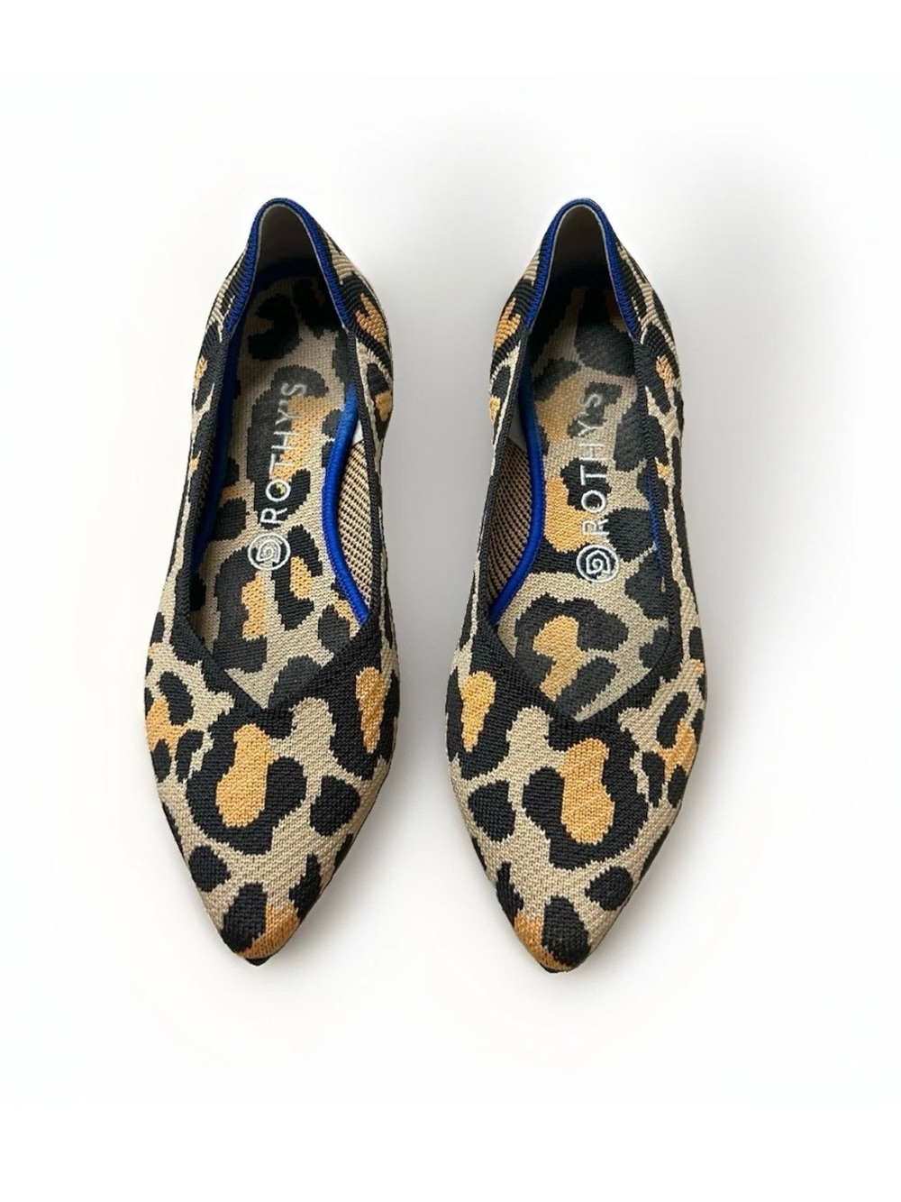 Rothy's The Point Shoes Women 9 Brown Black Big Cat Knit Ballet Flats Leopard